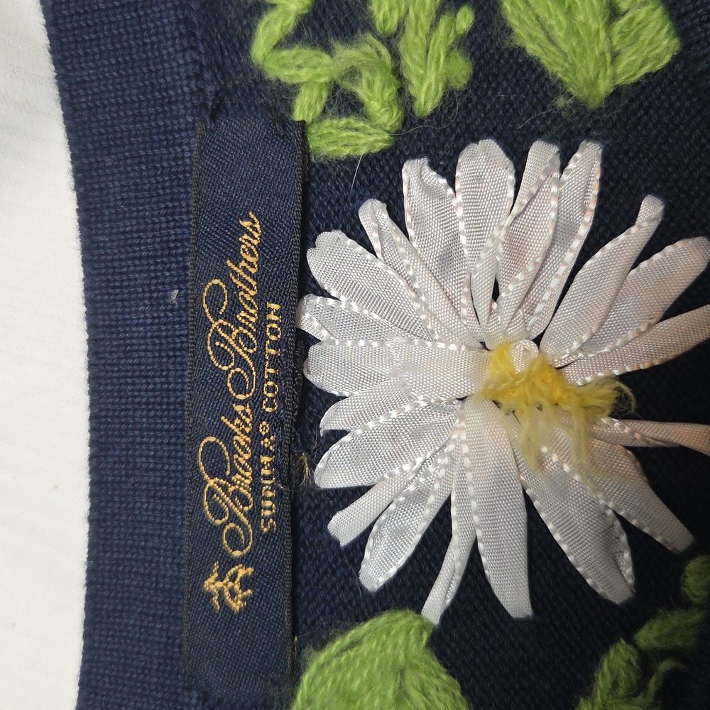 Brooks Brothers Navy Cardigan with Floral Embroidery,sz L. - Picture 3 of 6
